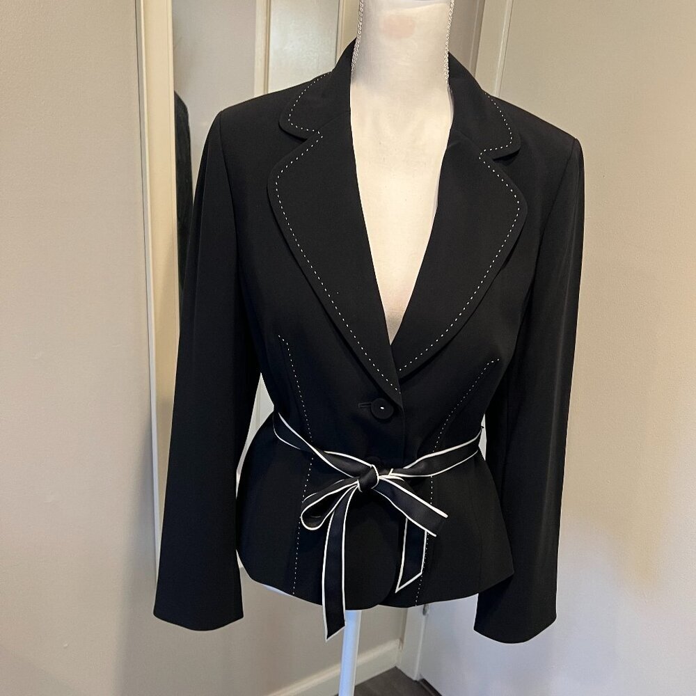 NWT Ann Taylor Black with White Trim Blazer with Belt, Size 10